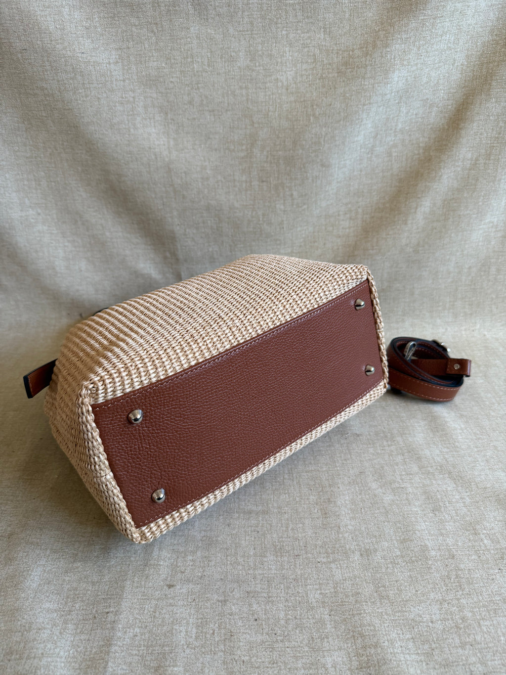 Borsa a Spalla in Vera Pelle e Rafia Naturale - Made in Italy - BS0114R