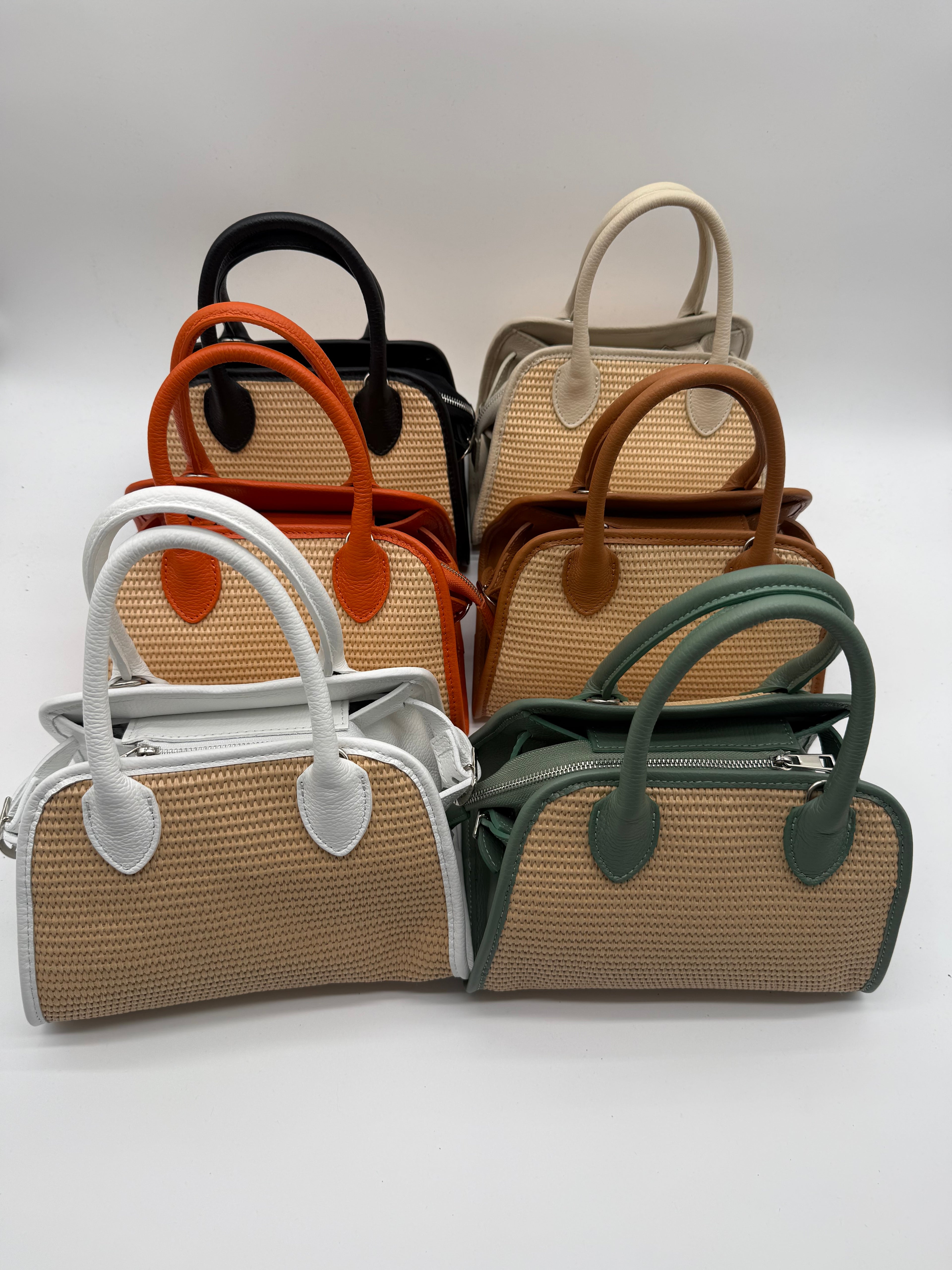 Borsa a mano in Vera pelle e Rafia - Made in Italy - TB0172R